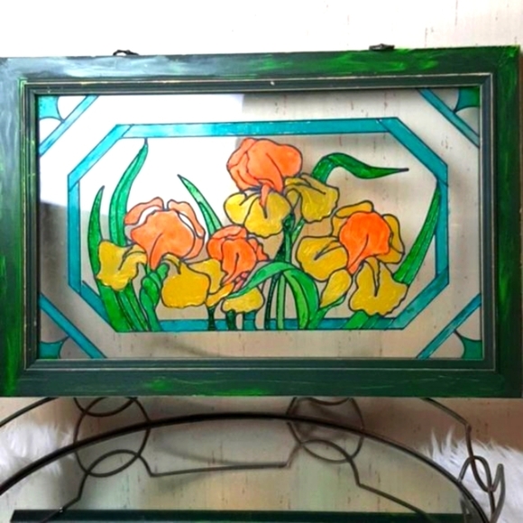 HandCrafted‎ StainGlass & Frame Hand Made  14Lx22 W New - Picture 4 of 9